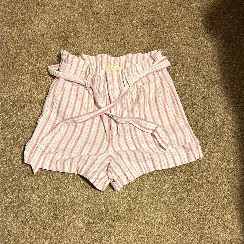 LOFT Pink and White Striped High Waist Shorts